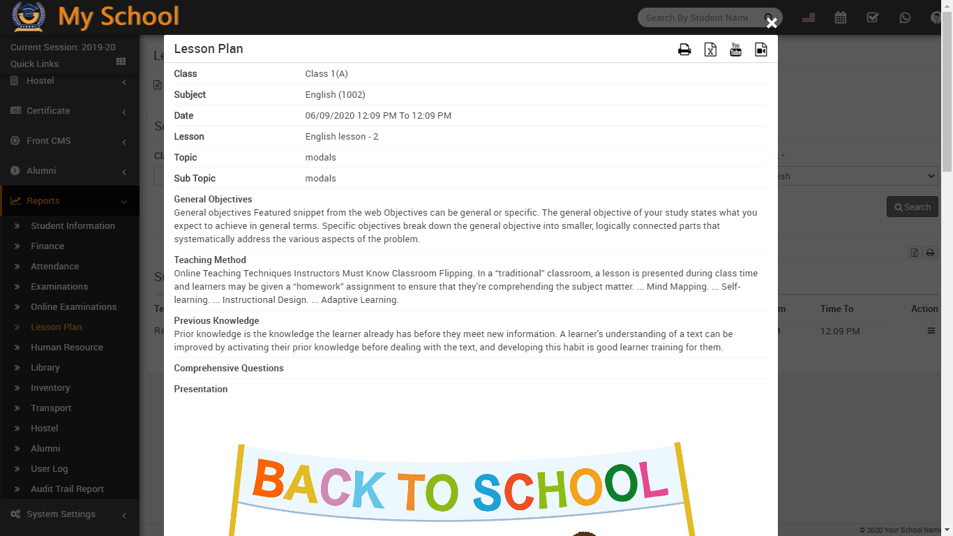 lesson plan view