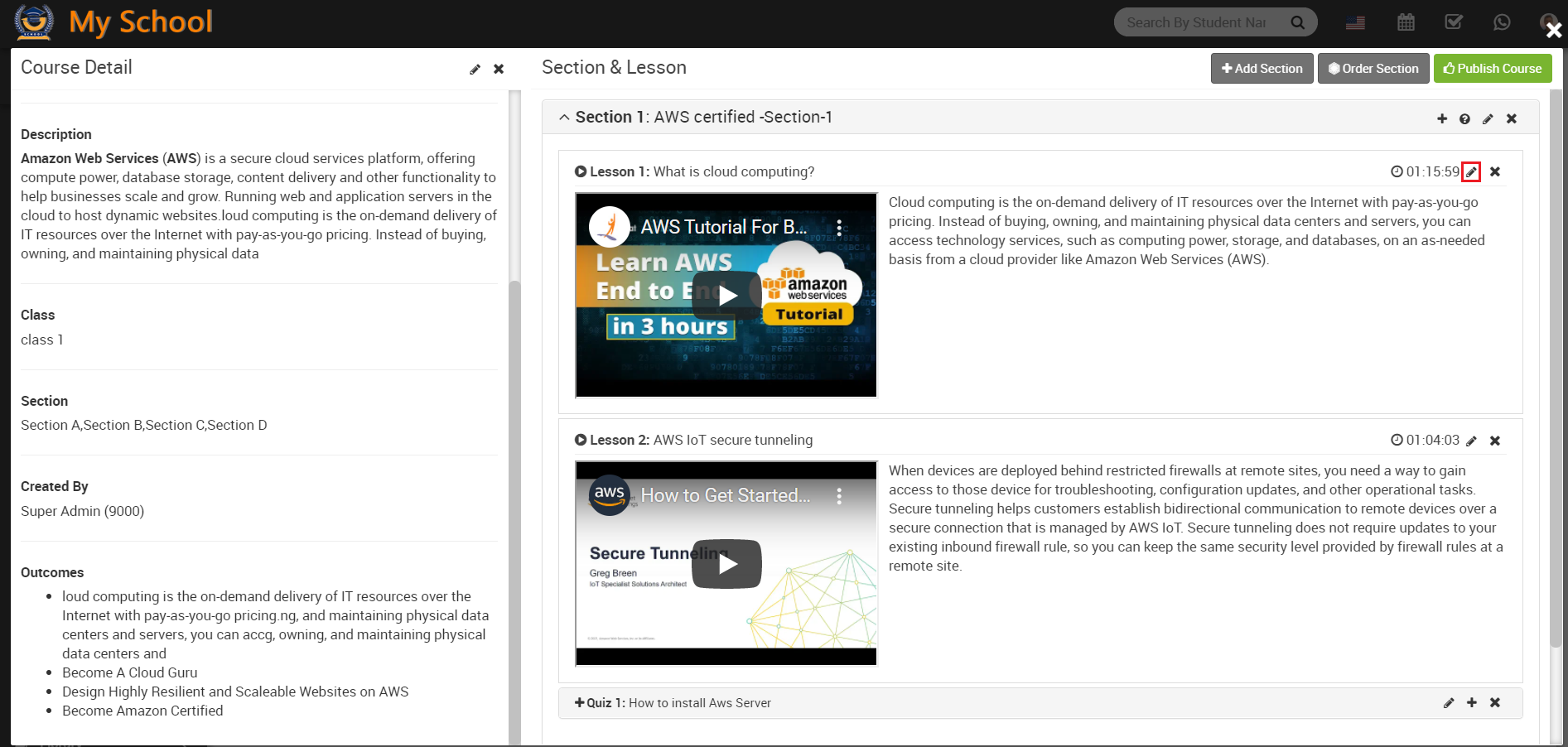 online course edit lesson