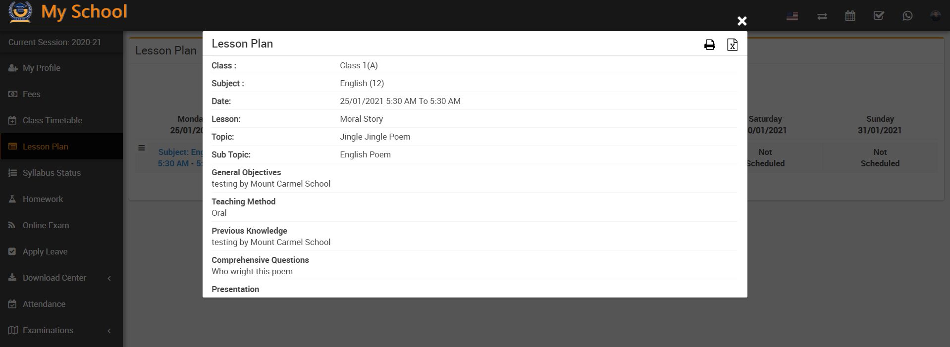 student lesson plan